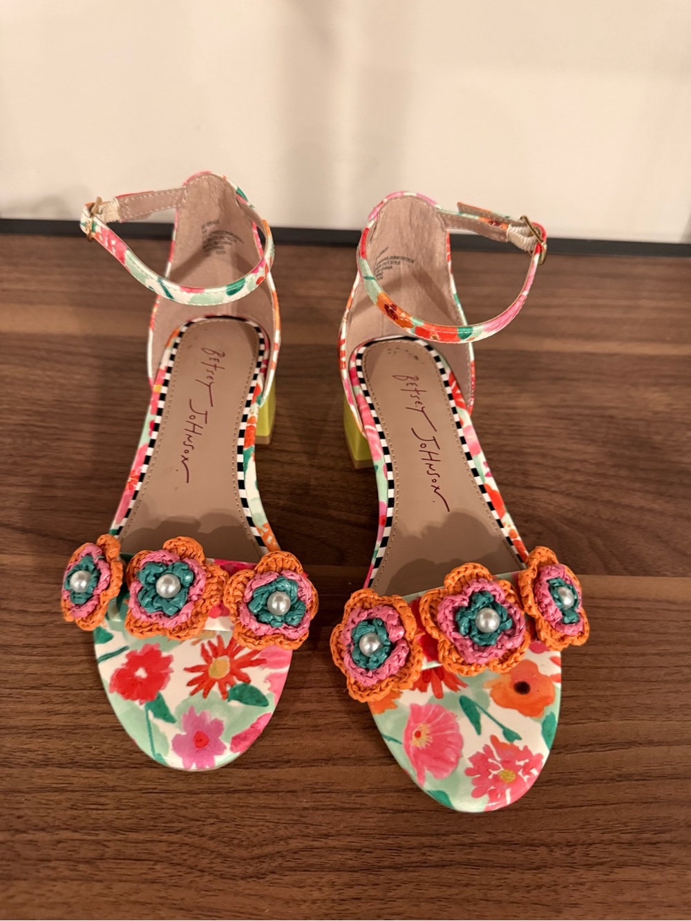 Betsey Johnson kids Multi Floral Crochet Flower Ankle-Strap Heels